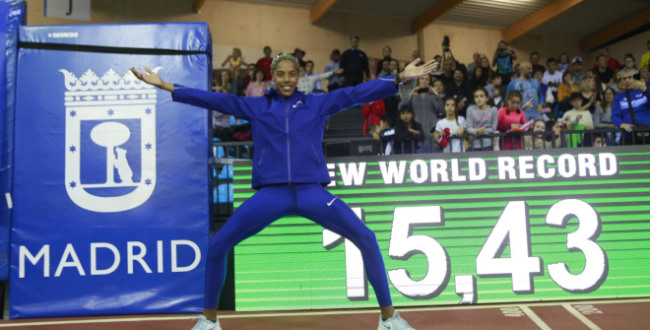 Yulimar Rojas, plusmarca mundial triple salto en pista cubierta en la reunión de Madrid. 21 febrero 2020